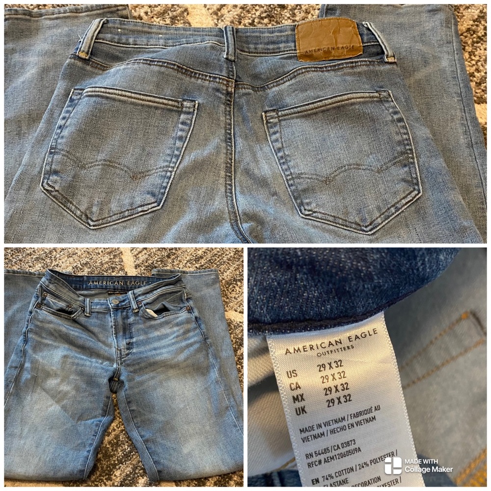 American Eagle and Buckle jeans. Young Men. 28x32 and 29x32. Very little wear.